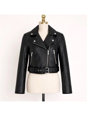 LTH JKT Black Leather Moto Biker Jacket Coat Capsule Wardrobe Glamoratti Size XS
